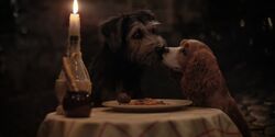 Lady and Tramp accidentally kiss
