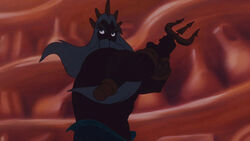 Triton, in a barbaric rage, destroys Ariel's treasures after she blurts out that she loves Eric.