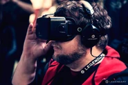 Guillermo del Toro using the Oculus Rift.