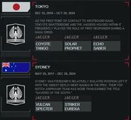 Tokyo and Sydney Shatterdome Listings.