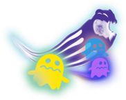 A blue Tentacle Ghost with three ghost stickers.