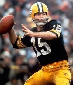 Green Bay Packers QB Bart Starr in action before snap vs