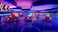 Promotional screenshot of Pac-Man, Blinky, Pinky, Inky and Clyde in the Maze section of Pac-Village and Maze.