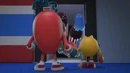 Pac and Spiral are greeted by a swarm of ghosts