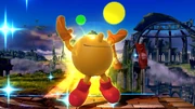 Pac-Man with a Super Pellet and Power Pellet in Super Smash Bros