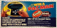 Canadian Tomytronic Pac Man flyer for the Crush/Hires sweepstakes.