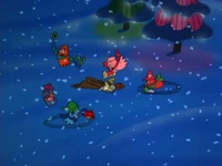 The ghosts playing with Santa's toys.