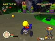 Pac-Man driving on the worms bridge of Lunar Launch