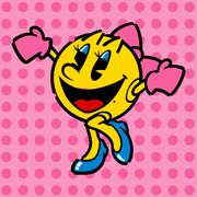 Ms. Pac-Man's current design as of 2018(?), which has appeared exclusively outside of console and mobile video games.