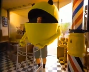 The Pac-Man parody costume in the commercial.