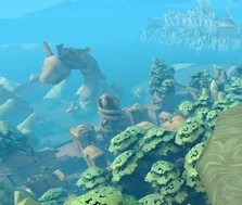 Better view of Serpent Beach below, and the older version of Frog Isle in the distance