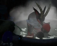 An Incineram relaxing in a Hot Spring at night.