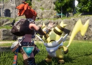 A player petting a Sparkit