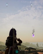 A player watching a meteorite descend into the Mount Obsidian region, with the Meteorite icon visible in the overhead navigator.