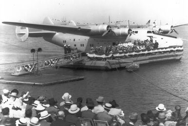 Image of Boeing 314 Clipper Yankee Clipper taking off, 1939 (b/w