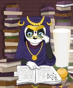 Kamaria searching in books