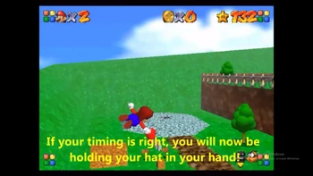 Mario flying with his hat in his hand.