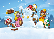 Princess Peach and Princess Daisy playing in the snow