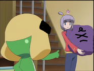 Keroro orders Yamada to take the pillow to the laundry