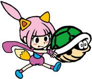 Kitsune Kat holding a huge green shell