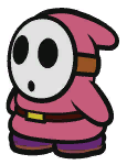 A pink Shy Guy from Paper Mario: Color Splash.