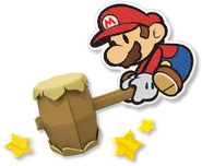 Mario using his hammer.