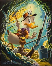 Paperone cercatore d'oro, in un dipinto a olio di Carl Barks.