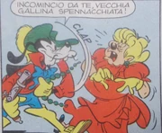 Una vignetta della versione originale, che presenta una battuta censurata in edizioni più recenti.