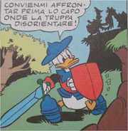 Un esempio del bizzarro italiano medievale creato da Carlo Chendi per il suo personaggio.