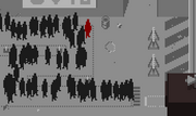 Man in red in line