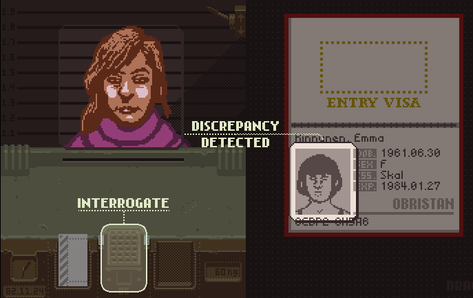 A screenshot from Papers, Please showing the interface as the