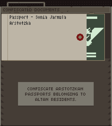 End of day screen, Papers Please Wiki