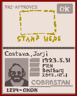 Jorji Costava, Papers Please Wiki