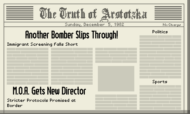 End of day screen, Papers Please Wiki