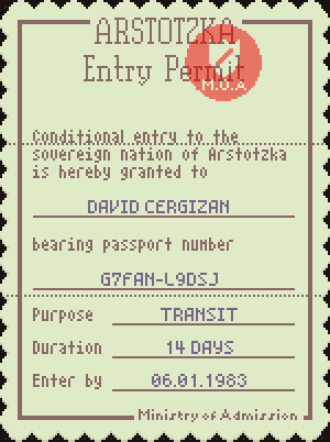 Purpose of visit, Papers Please Wiki