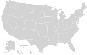 A map of PRT departments in the US, with quarantine zones in red.