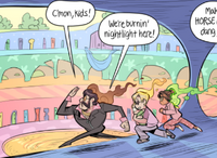 Texas Walker, Richard Spender, Mina Zarei, Ed Burger run in the Dream Hub to meet Dr. Gwen Burger. This takes place 10 years before the start of the story. (Chapter 7, Page 5)