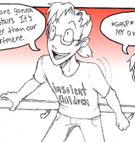 Mr. Puckett showing his children the Corner Store's upper floor. (Chapter 1, Page 6)
