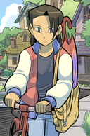 Isabel walking her bike to school. (Chapter 5, Page 12)