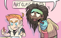 In a Supernormal sketch, Isaac and Mrs. McJohnson in Art class while the rest of the Activity Club is participating in Hitball. (Full strip)