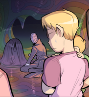 Gwen Burger's dream room. The rainbow coloring is due to the distortion. (Chapter 7, Page 7)