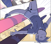 Cody backflips over two thrown Hitballs. (Chapter 5, Page 62)
