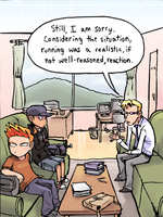 Mr. Spender speaking with Isaac and Max in the clubroom. (Chapter 3, Page 42)