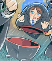 Agent Popova greets Mr. Spender during the King Catnine mission. (Chapter 7, Page 74)