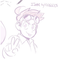 A sketch of Isaac wearing goggles, much like his original concept design. (Tweet)