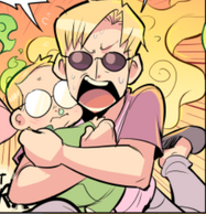 A 3 year old Ed from Spender's recollections, being escorted to their mom by a teenage Spender and Mina Zarei. (Chapter 7, Page 5)