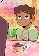 Dimitri at the dream cafe with Richard Spender, 2/3 years before the start of the story. (Chapter 7, Page 84)
