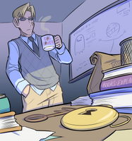 Mr. Spender examining Doorman's locket in the clubroom. (Chapter 5, Page 13)