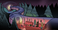 The Ghost Train approaches the barrier from the outside. (Chapter 4, Page 141)