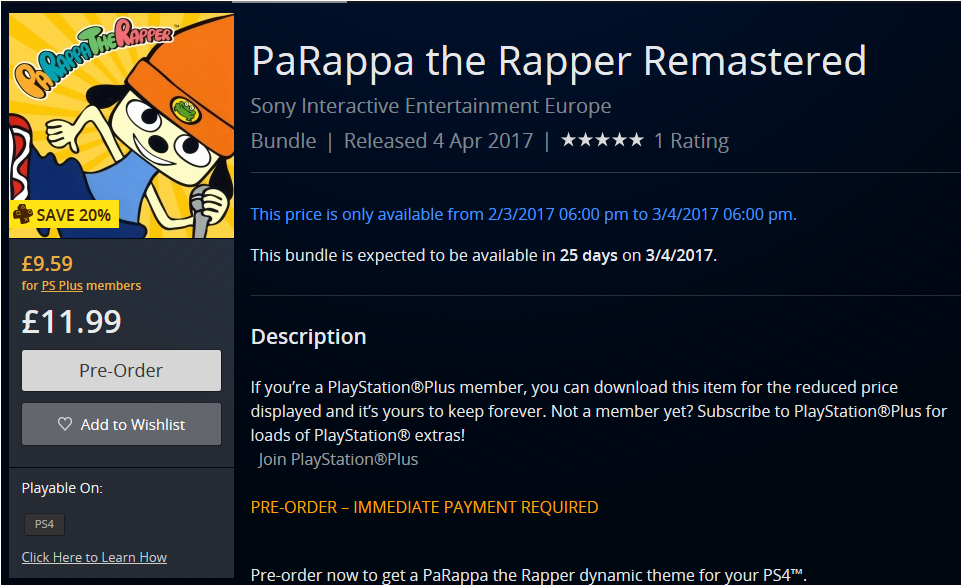 Parappa The Rapper Remastered on PS4 — price history, screenshots,  discounts • Saudi Arabia
